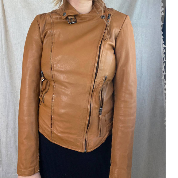 Muuba Lamb Leather Tan Moto Jacket Size 6 - Picture 2 of 15